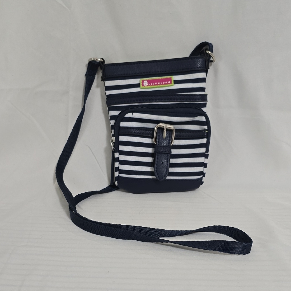 Lily Bloom Navy and White Striped Compact Crossbody Bag w/ Multiple Pockets